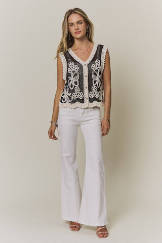 Floral Butterfly Crochet Vest Top