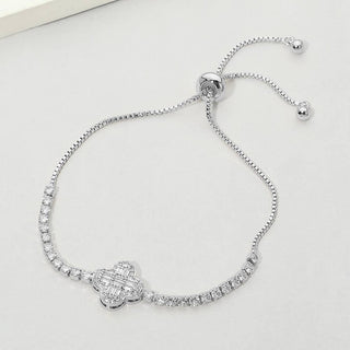 CZ Baguette Quatrefoil Cinch Pull Tie Bracelet