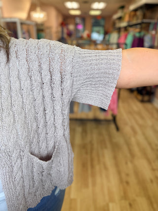 Short Sleeve Cable Acrylic Thin Sweater Cardigan