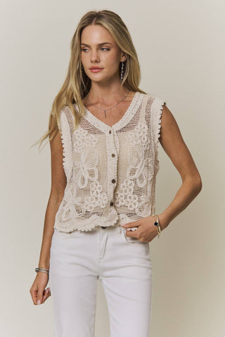 Floral Butterfly Crochet Vest Top