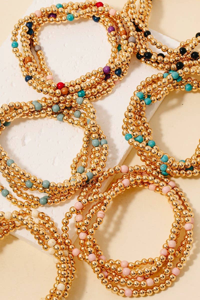 Stone & Metallic Beaded Bracelet