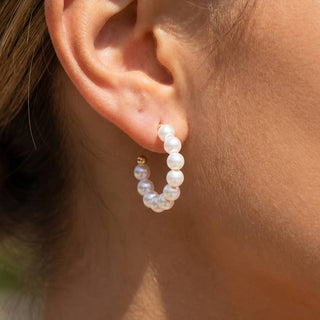 Pearl Beaded Open Hoop Earrings