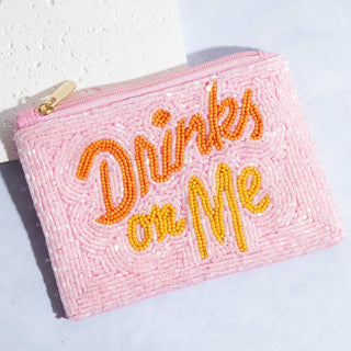 Drinks On Me Print Beaded Coin Purse