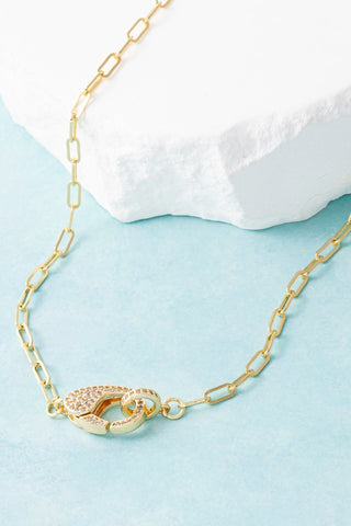 Pave Carabiner Clasp Paperclip Chain Necklace