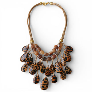 Animal Print Beaded Bib Necklace