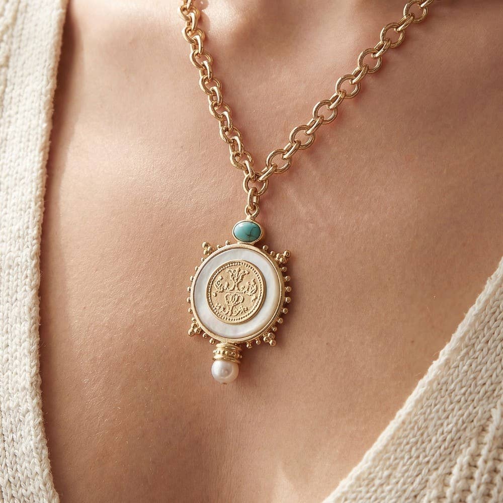 Turquoise Accent Medallion Pendant Necklace