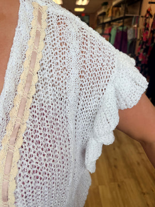 V-neck Ruffle Sleeve Thin Sweater Cardigan Top