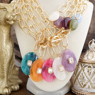 Marbled Acrylic Stone Lariat Necklace