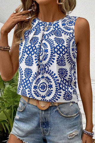 Vintage Print Pintuck Tank