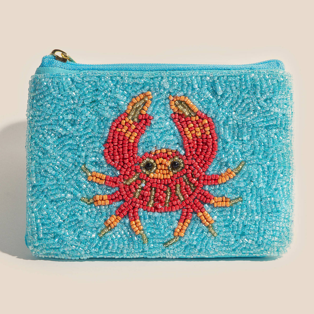 Seed Beaded Red Crab Coin Purse
