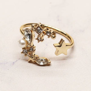 Crescent Moon & Star Adjustable Ring