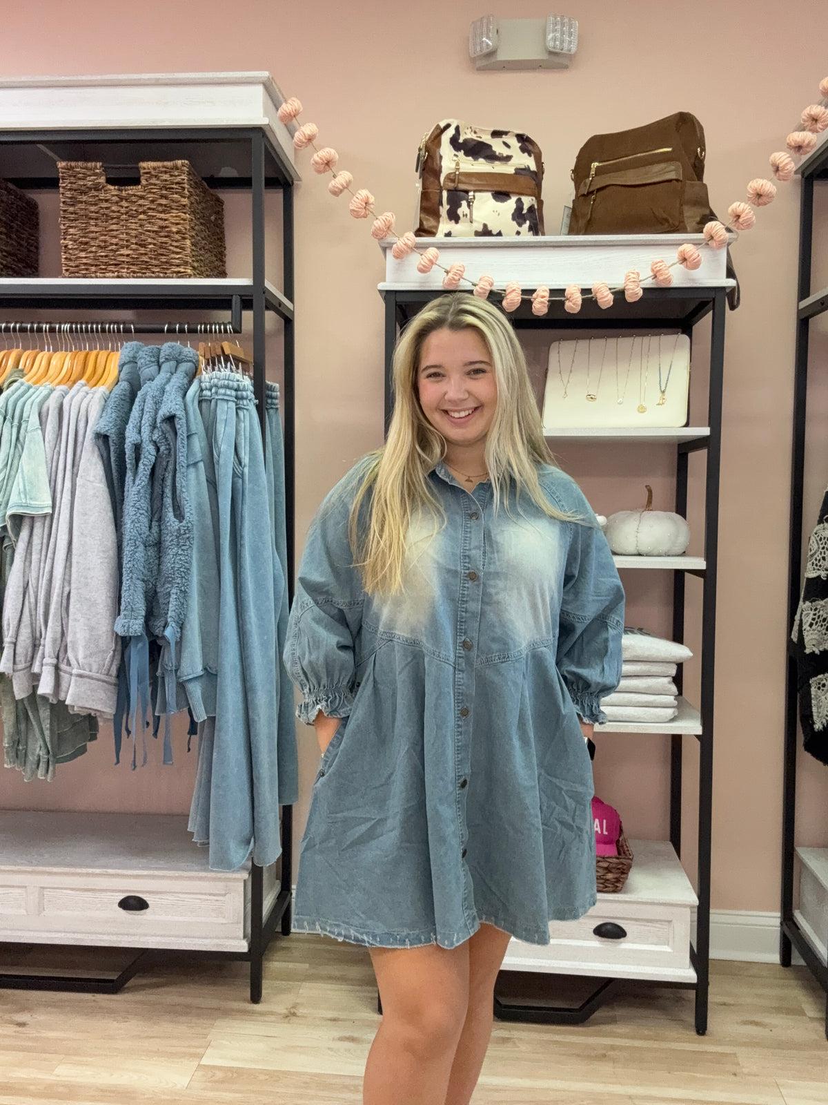 Overfit Button Down Denim Shirt Dress