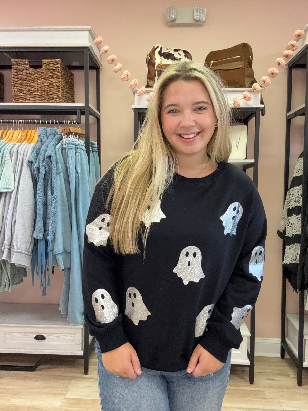 Glitter Ghost Crewneck Halloween Sweatshirt