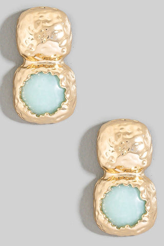 Hammered Square & Stone Stud Earrings