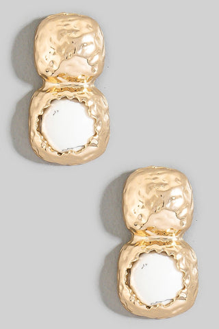Hammered Square & Stone Stud Earrings