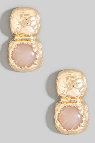 Hammered Square & Stone Stud Earrings