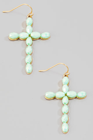Beaded Cross Dangle Earrings