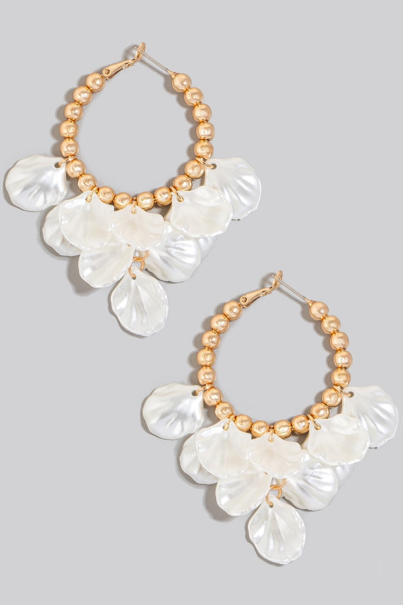 Pearl Petal Charm Hoop Earrings