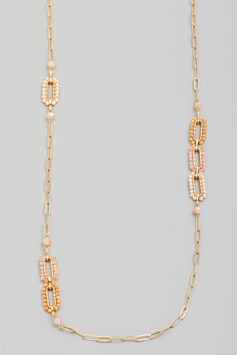 Beaded Oval Chain Long Necklace