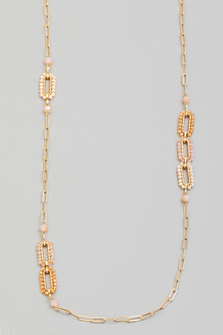 Beaded Oval Chain Long Necklace