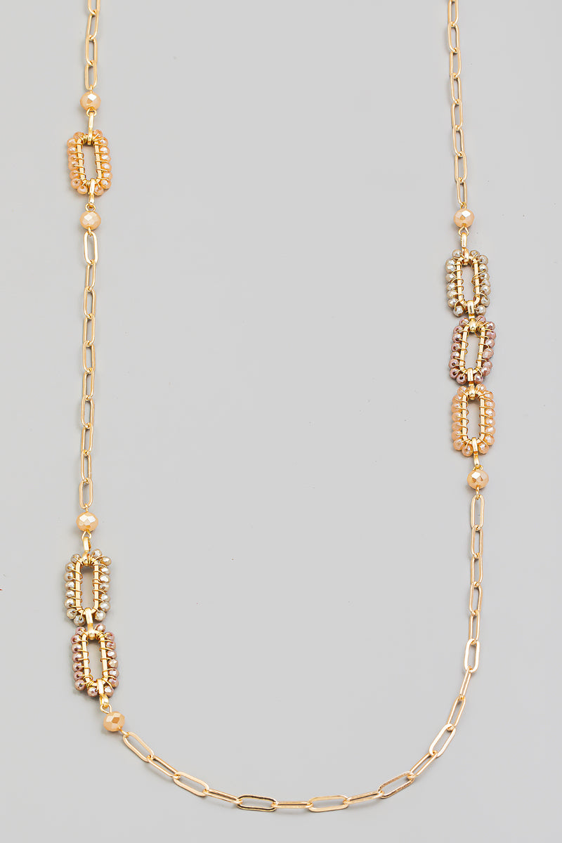 Beaded Oval Chain Long Necklace