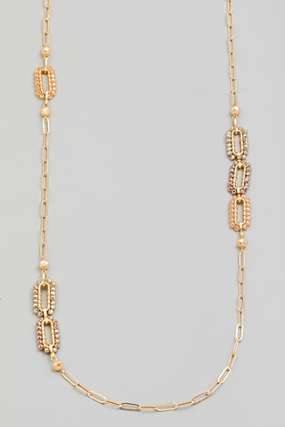 Beaded Oval Chain Long Necklace