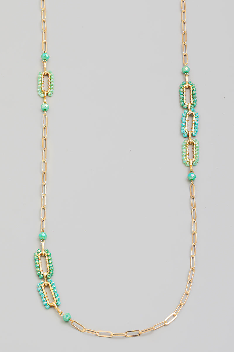 Beaded Oval Chain Long Necklace