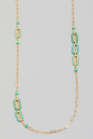 Beaded Oval Chain Long Necklace