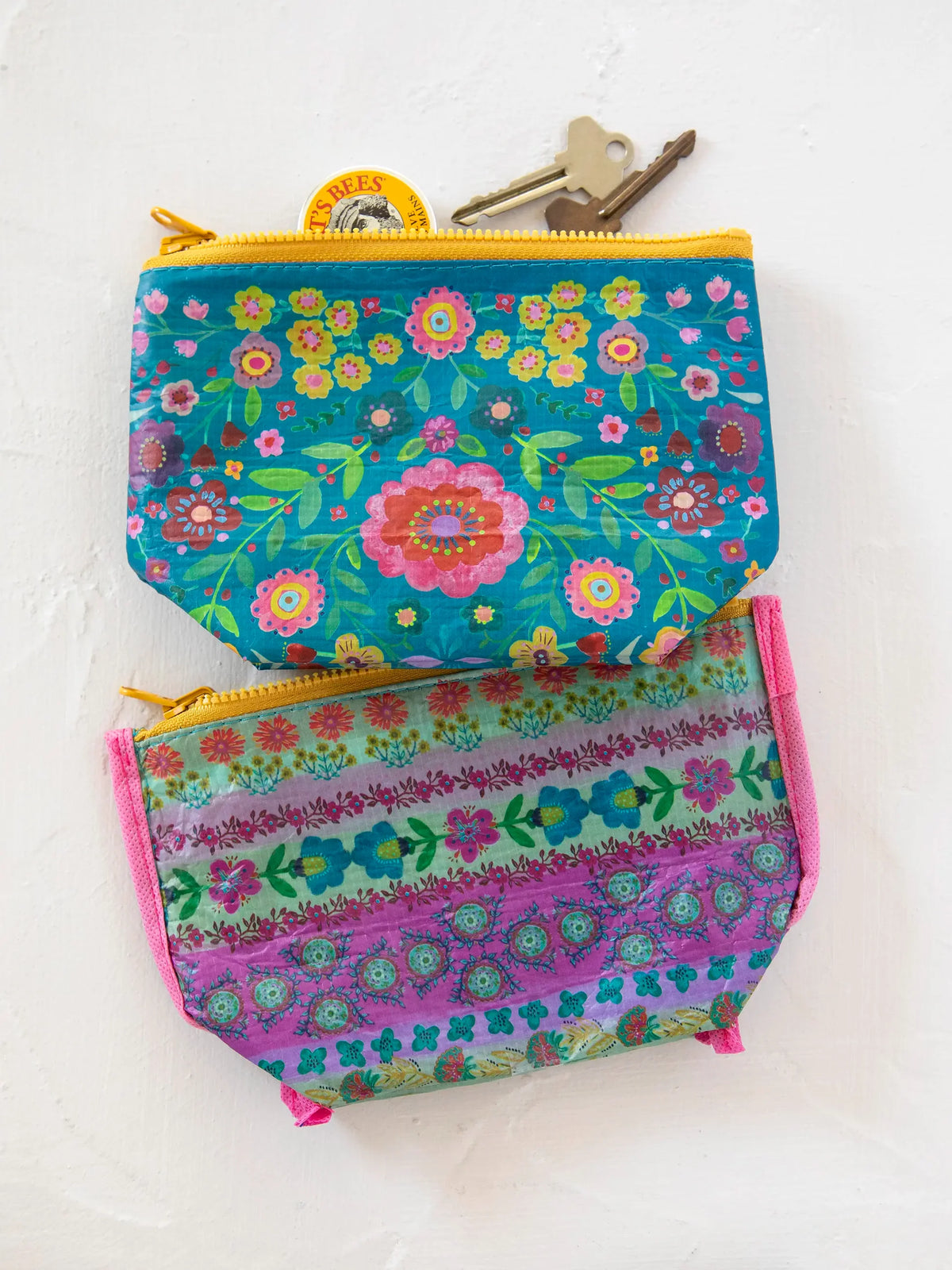 Recycled Reversible Zipper Pouch | "Folk Flower"
