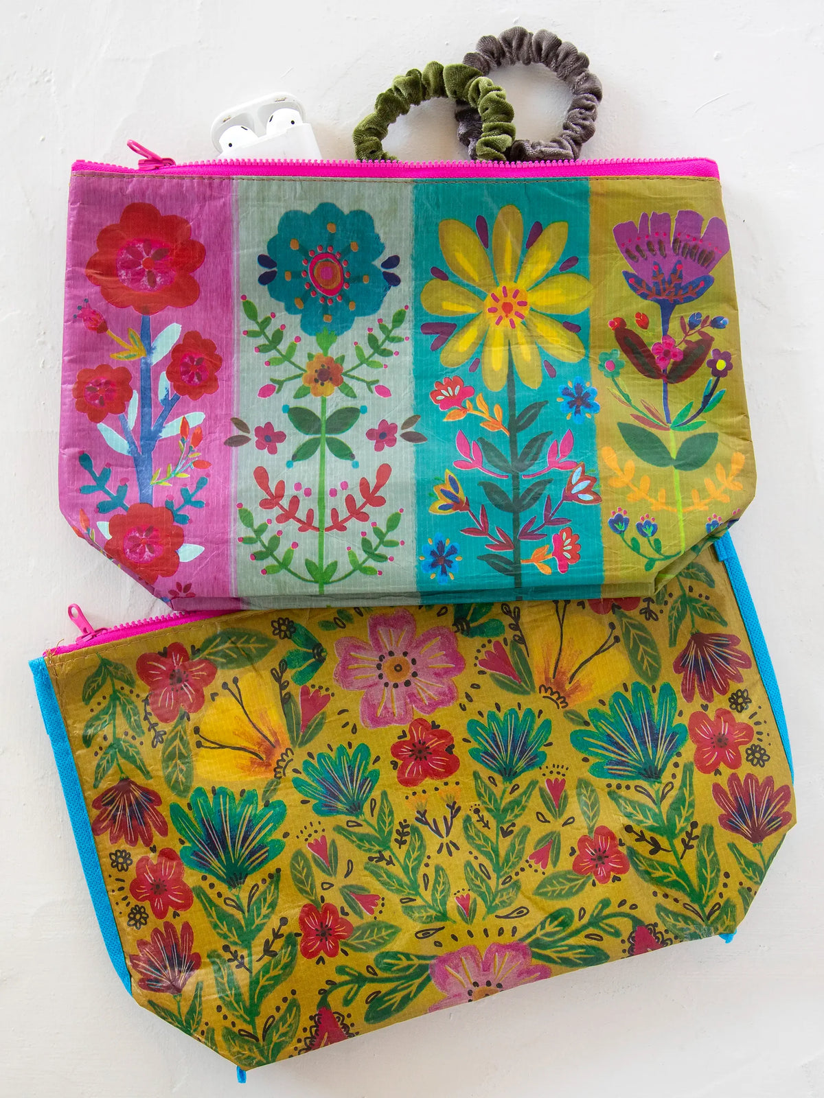 Recycled Reversible Zipper Pouch | "Rainbow Floral"