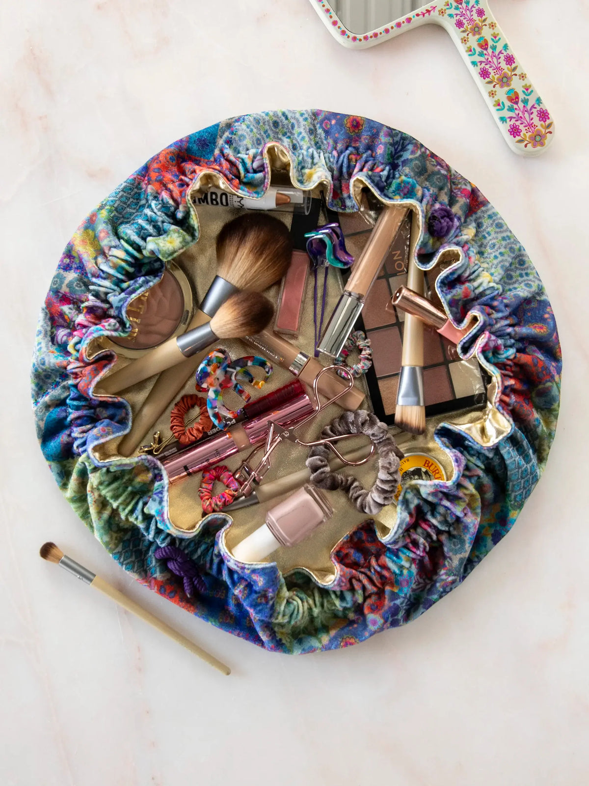 Blue Patchwork Drawstring Pouch