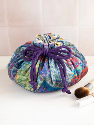 Blue Patchwork Drawstring Pouch