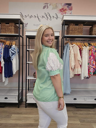 Floral Puff Sleeve Button Up Top