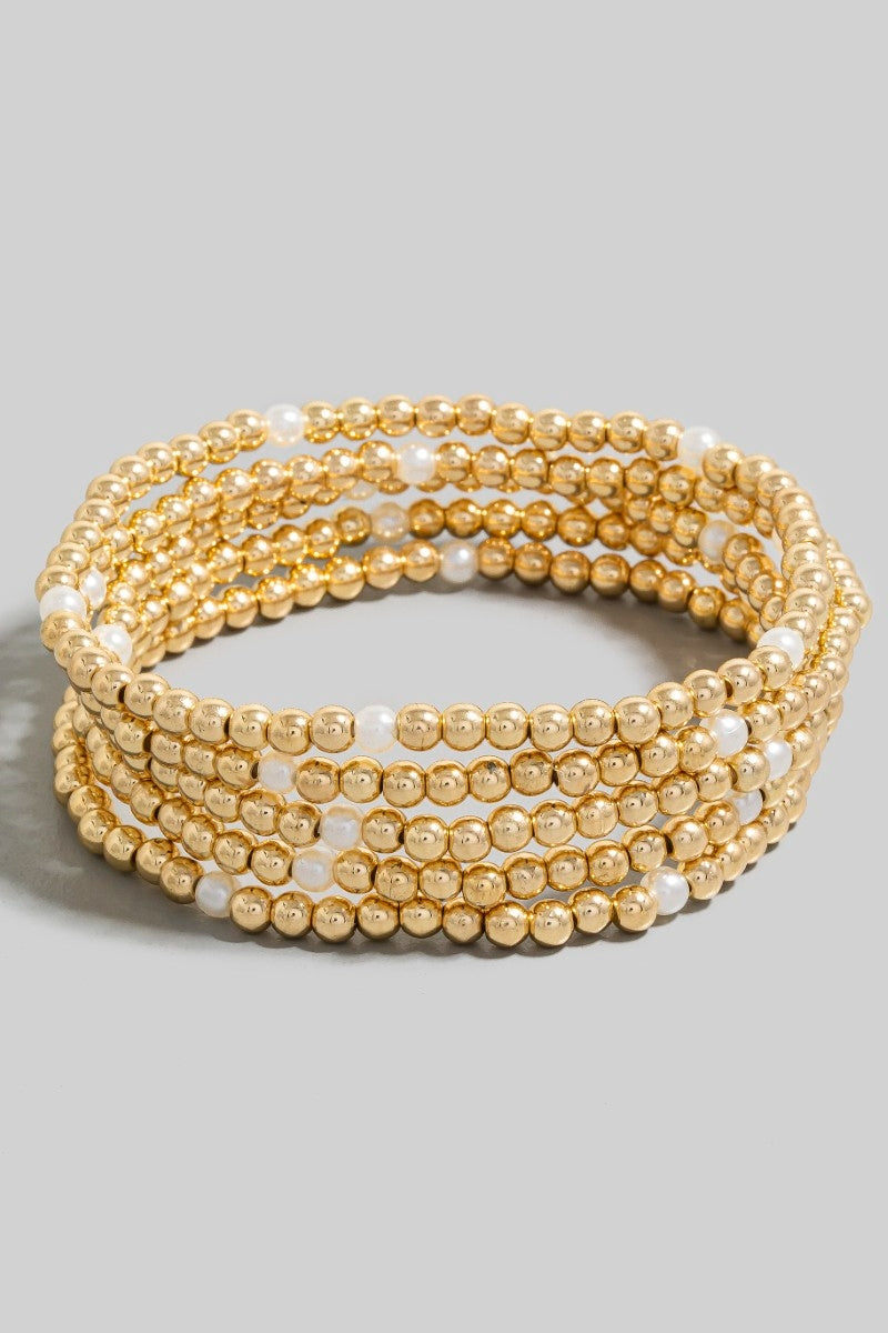 5 Pearl & Metallic Beaded Bracelet Set