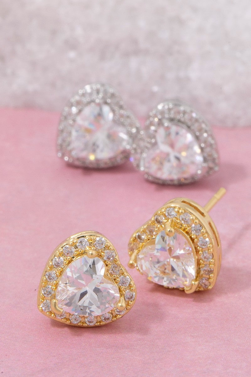 Heart CZ Stud Earrings