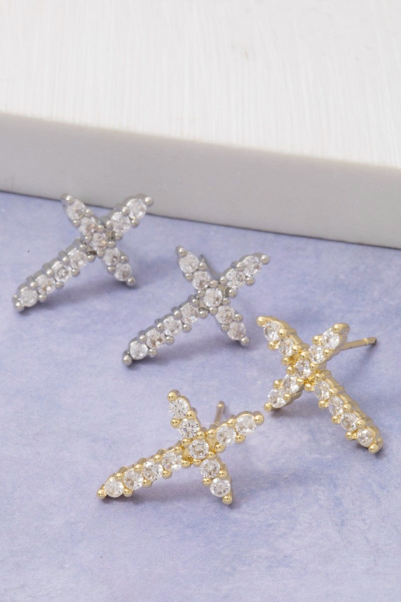 Cross CZ Studded Earring