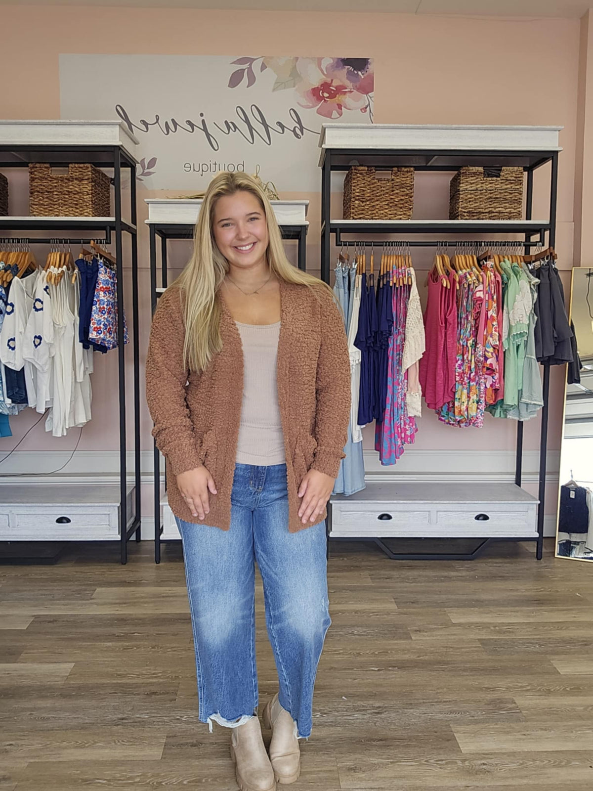 Long Sleeve Popcorn Sweater Cardigan with Pockets