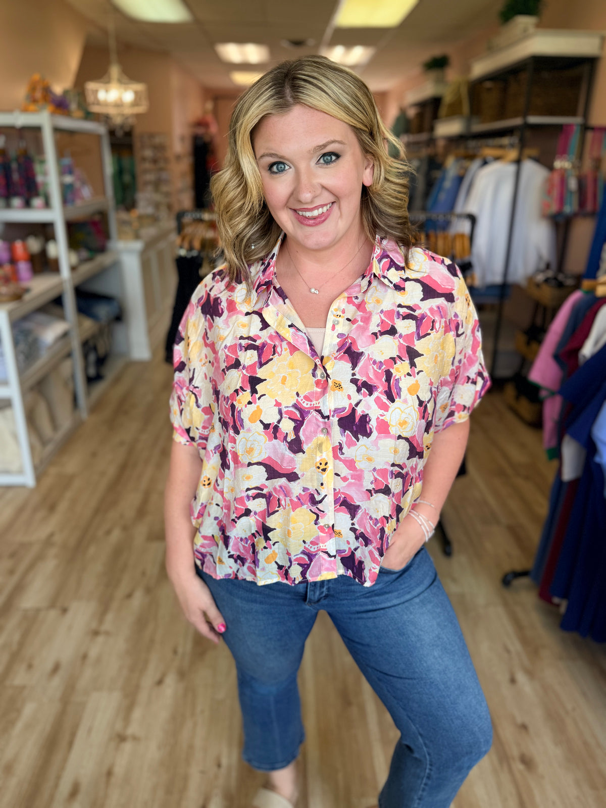 Watercolor Floral Button Down Top