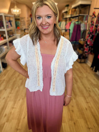 V-neck Ruffle Sleeve Thin Sweater Cardigan Top