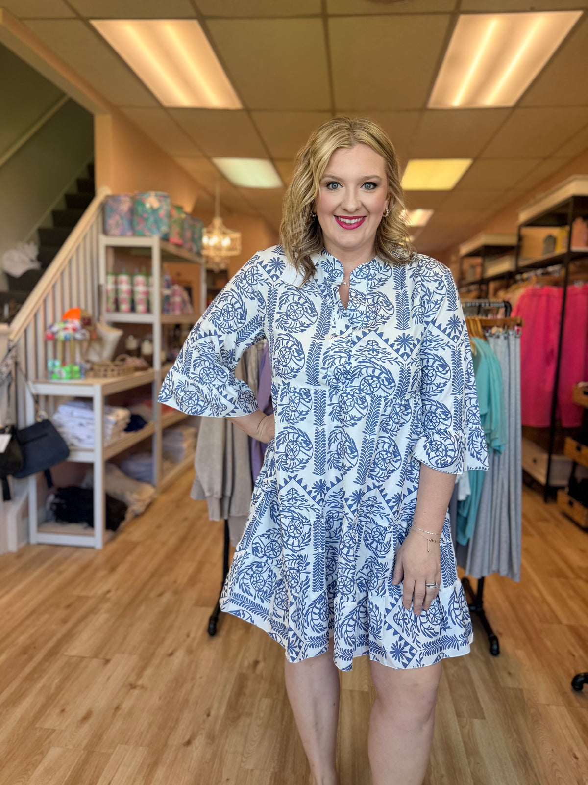 Printed 3/4 Sleeve Dress