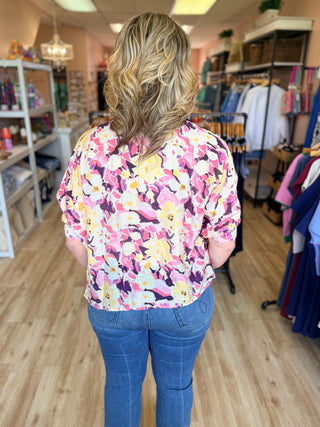 Watercolor Floral Button Down Top