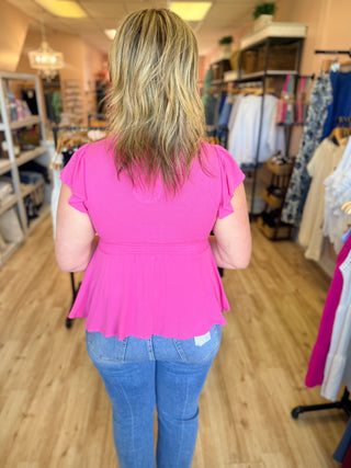 V-Neck Ruffle Sleeve Babydoll Top