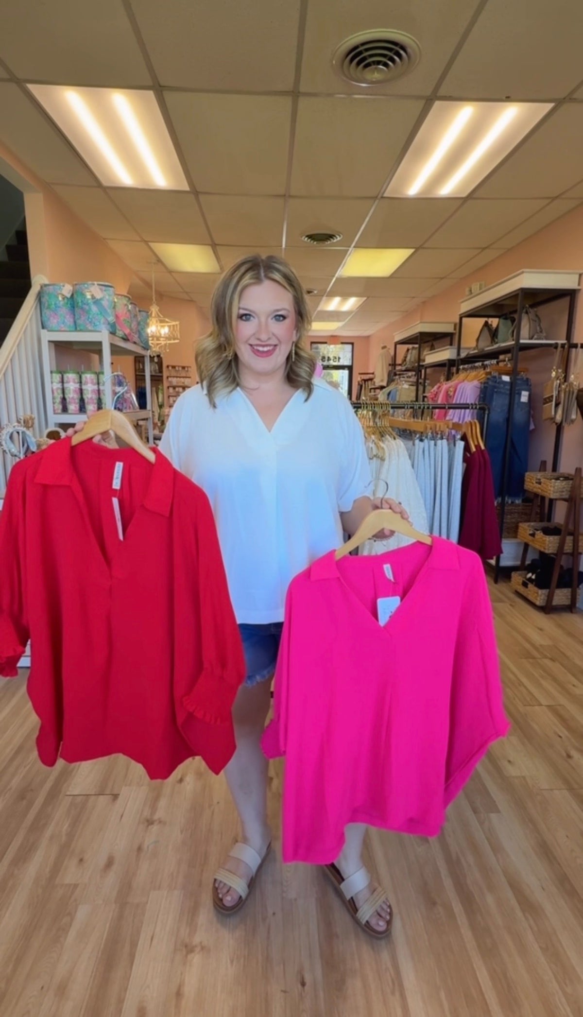 Collared Tee with Smocked Sleeve Tee