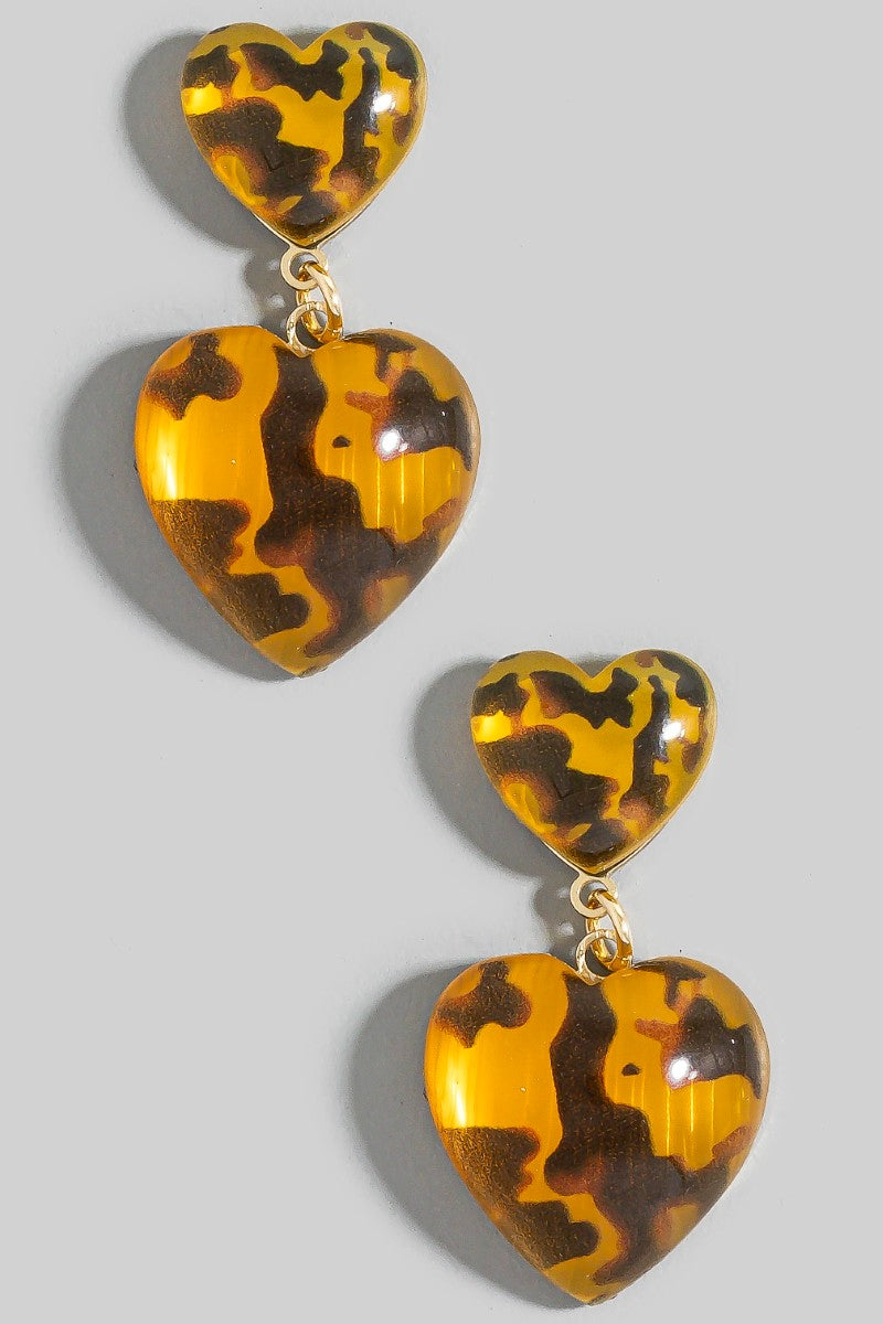 Double Tortoise Shell Heart Earrings