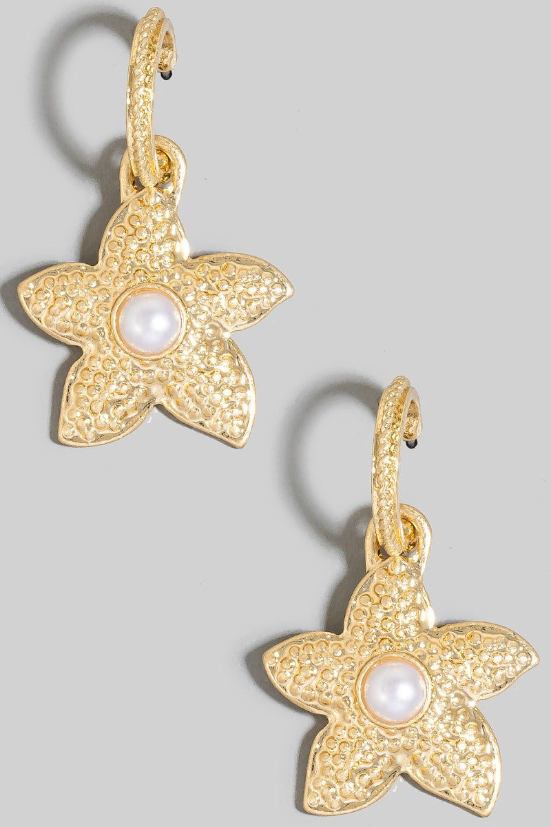 Pearl Stud Starfish Charm Hoops