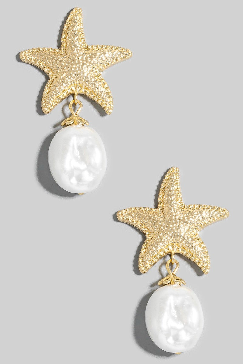 Starfish and Pearl Stud Dangle Earrings