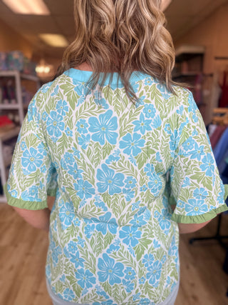 Floral Print Frill Trim Blouse