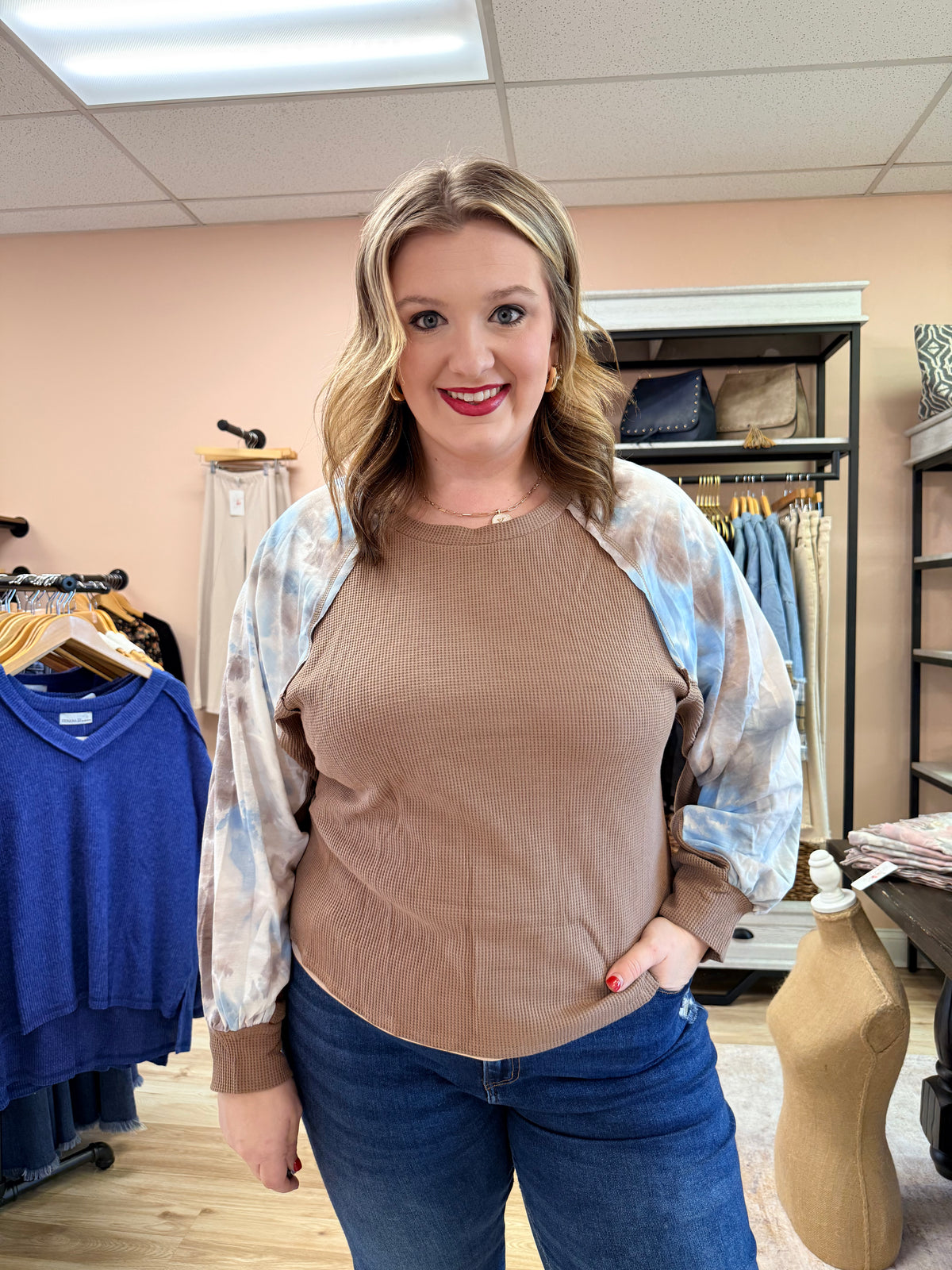 Tie Dye Contrast Sleeve Top