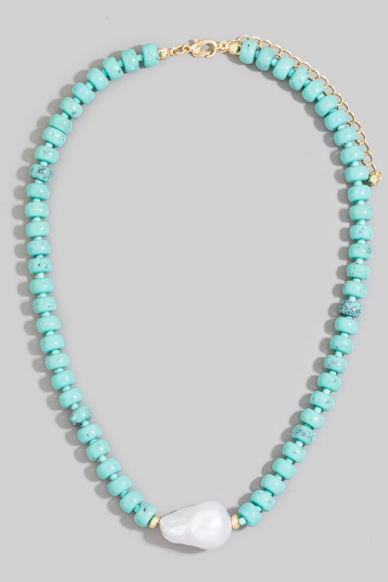 Pearl Pendant Green Stone Beaded Necklace