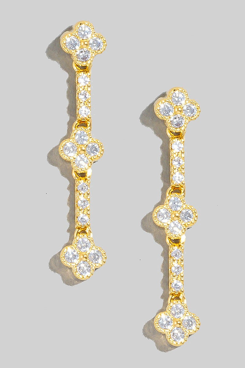 CZ Pave Clover Chain Earring